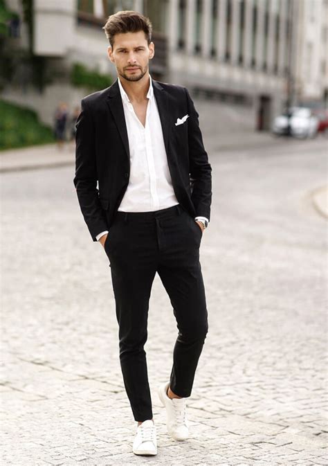 black suit and white sneakers|wedding suit with white sneakers.